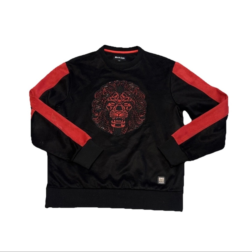 Makobi Men's Rich Forever Soft studded lion Side Zip Heavy Sweatshirt y2k Sz L